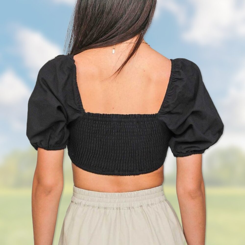 NWT Black Puff Short-Sleeve Smocked Crop Top - Womens Size XL - Wild Fable Shirt - Picture 3 of 7